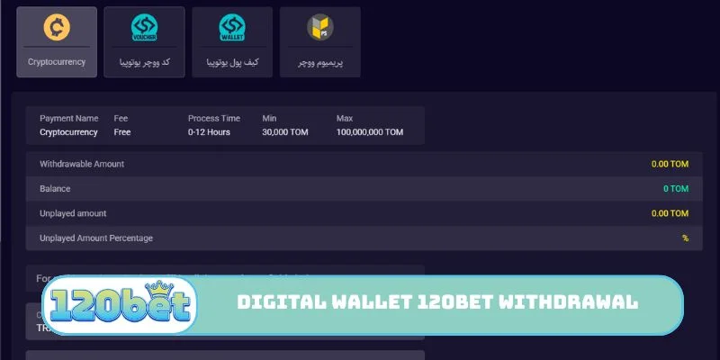 Using the digital wallet for your 120bet Withdrawal.
