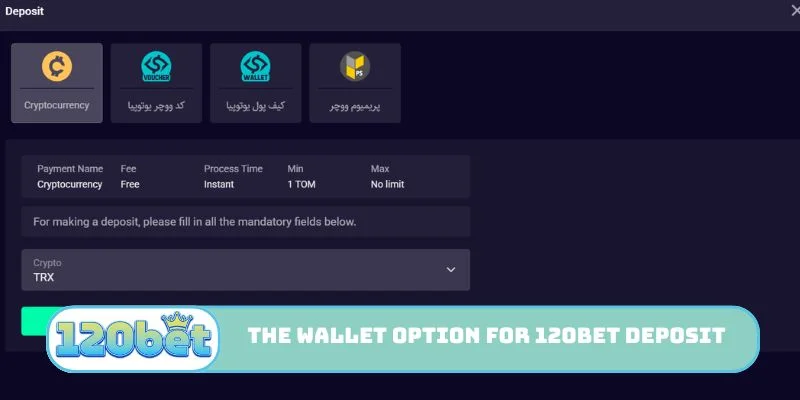 The wallet option for a quick 120bet Deposit online.